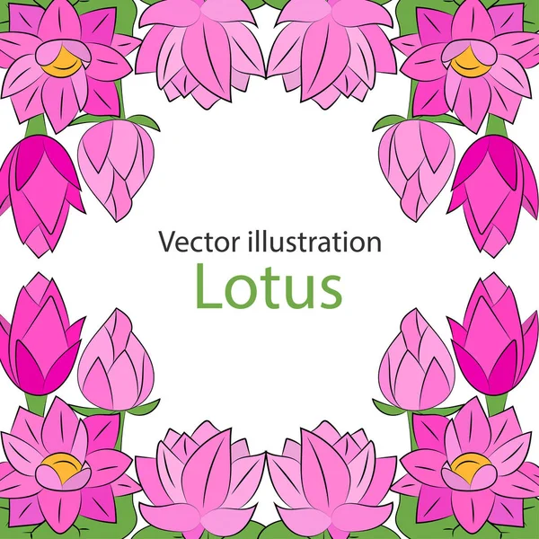 Vector background. Pink flowers, lotus and green leaves. Retro. — Stock Vector