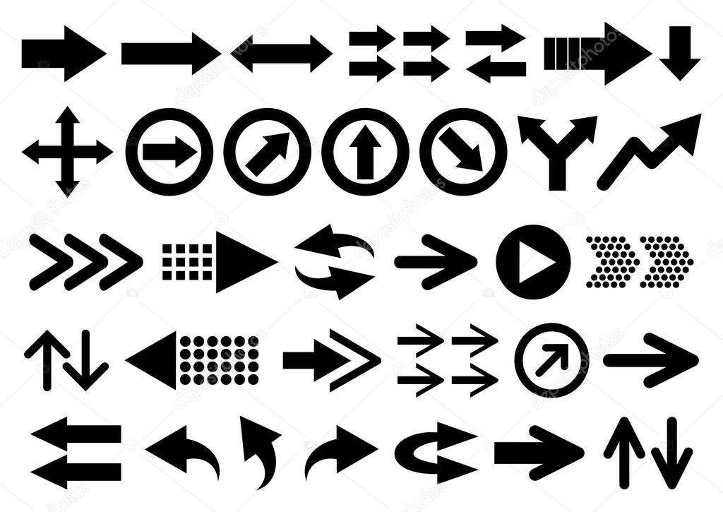 Vector set of arrow shapes isolated on white.