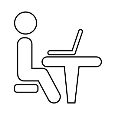 Bilgisayarda çalışan bir iş adamı. Vektör çizim