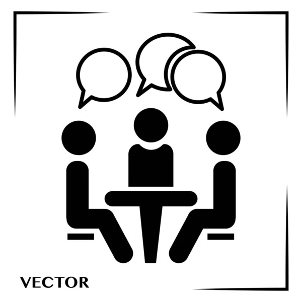 Konferenz-Ikone. Menschen, die am Tisch sitzen. Menschen am Tisch sitzen. Vektorillustration. — Stockvektor