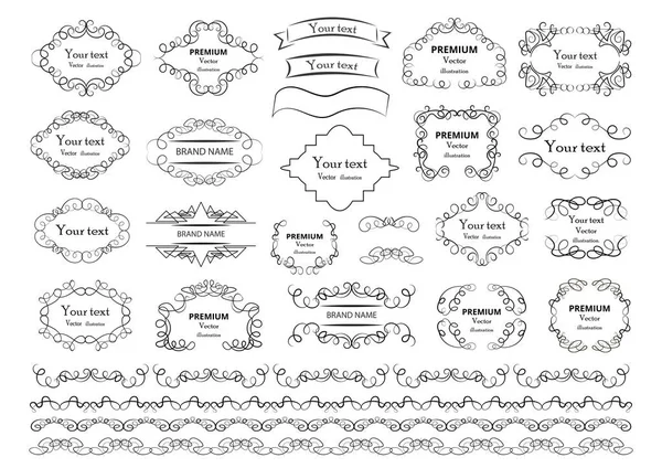 Calligraphic design elements . Decorative swirls or scrolls, vintage frames , flourishes, labels and dividers. Retro vector illustration. — Stock Vector