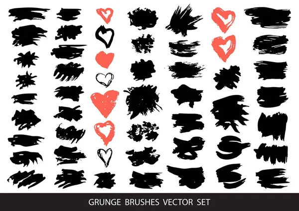 Set of black paint, ink brush strokes, brushes, lines. Dirty artistic design elements, boxes, frames for text. Vector illustration. — Stock Vector