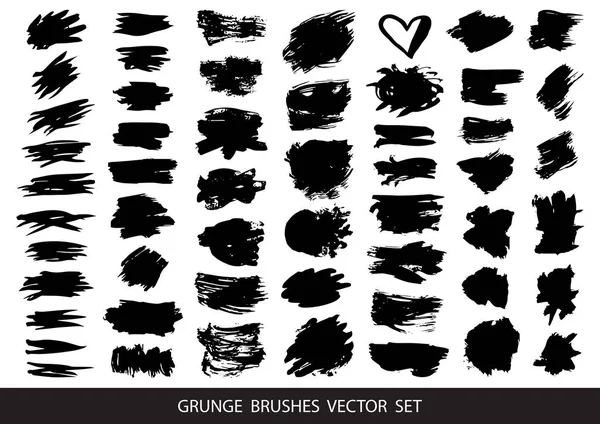 Set of black paint, ink brush strokes, brushes, lines. Dirty artistic design elements, boxes, frames for text. Vector illustration. — Stock Vector