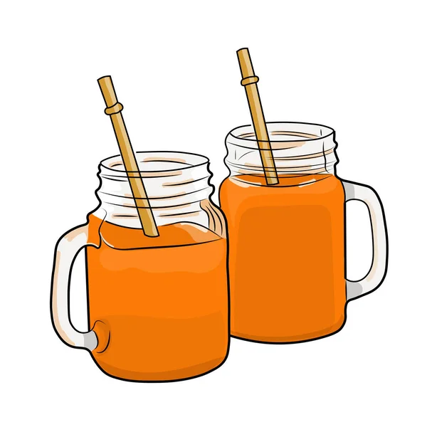 Succo d'arancia in tazze di vetro su sfondo bianco. Illustrazione vettoriale : — Vettoriale Stock