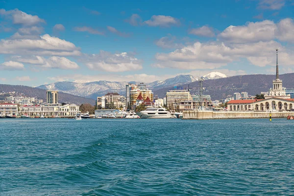 View of the city and the port from the sea, Sochi, Russia - March 30, 2019. — Stock Photo, Image