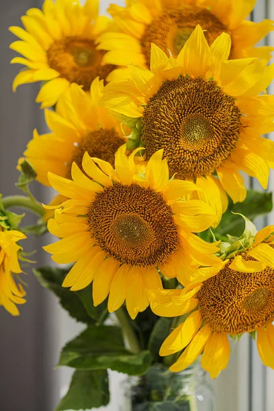Bouquet Sunflowers Windowsill — Stock Photo, Image