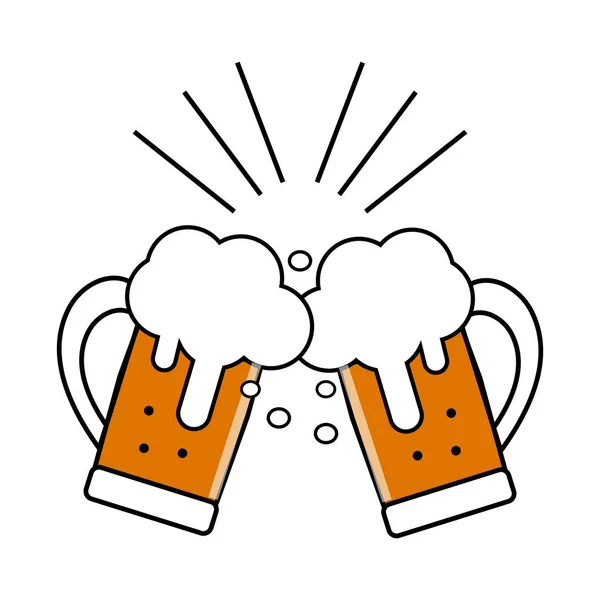 Pivní festival. Dvě skleničky piva, klepání na sebe, přípitek, vektorový obrázek prázdnin, zábavu s alkoholem, šplouchání pivní pěny. — Stockový vektor