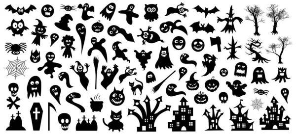 Set of silhouettes of Halloween on a white background. Vector illustration. — Stock Vector