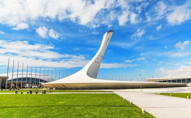 Soçi Olimpiyat Parkı Olimpiyat alev kase, Rusya - Mart 29, 2019