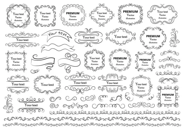 Kaligrafik tasarım elementleri. Dekoratif girdaplar ya da parşömenler, eski çerçeveler, zenginlikler, etiketler ve bölmeler. Retro vektör illüstrasyonu. — Stok Vektör