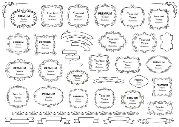 Elementos Design Caligráfico Redemoinhos Decorativos Pergaminhos Molduras Vintage Floresce Rótulos —  Vetores de Stock