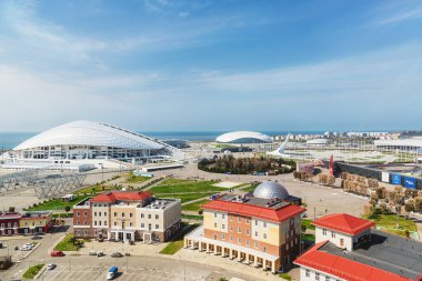 Olympic Park 'ın kuş uçuşu manzarası. Sochi, Rusya - 26 Mart 2020