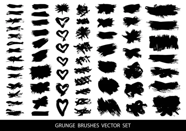 Set Black Paint Ink Brush Strokes Brushes Lines Dirty Artistic — Stock Vector