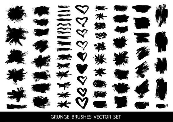 Big Collection Black Paint Ink Brush Strokes Brushes Lines Grungy — ストックベクタ