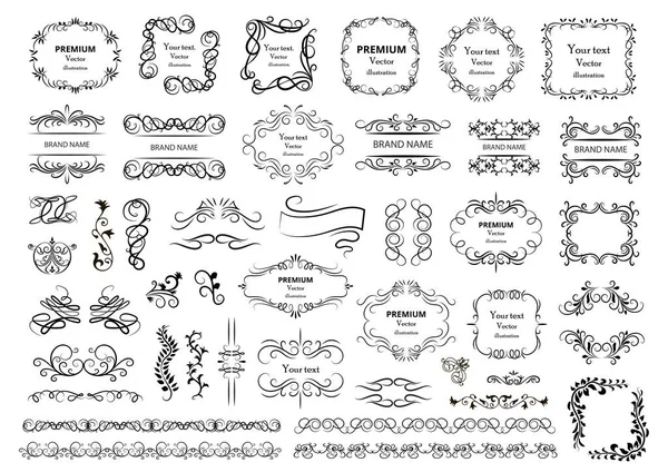 Calligraphic Design Elements Decorative Swirls Scrolls Vintage Frames Flourishes Labels — Stock Vector