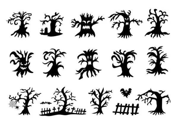 Scary Trees Design Halloween Characters Icons Set Vector Illustration —  Vetores de Stock