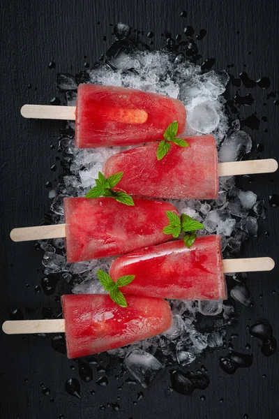 Watermelon Ice Cream Black Wooden Table — Stock Photo, Image