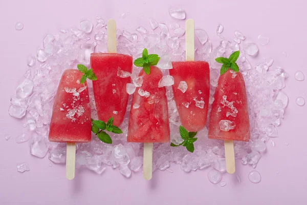 Watermelon Ice Cream Pink Table Copy Space — Stockfoto