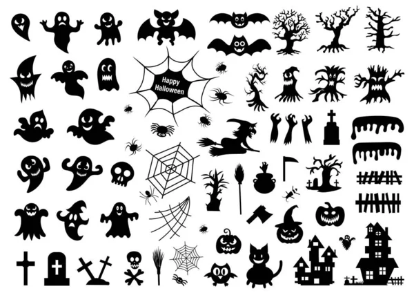 Set Von Silhouetten Von Halloween Auf Weißem Hintergrund Vektorillustration — Stockvektor