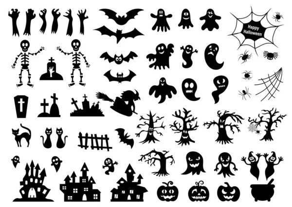 Set Silhouettes Halloween White Background Vector Illustration — Stock Vector