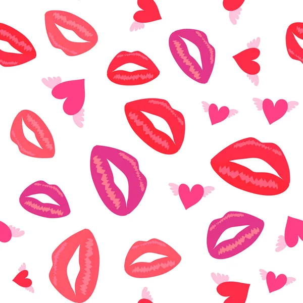 Patrón Sin Costuras Con Labios Corazones Ilustración Vectorial — Vector de stock