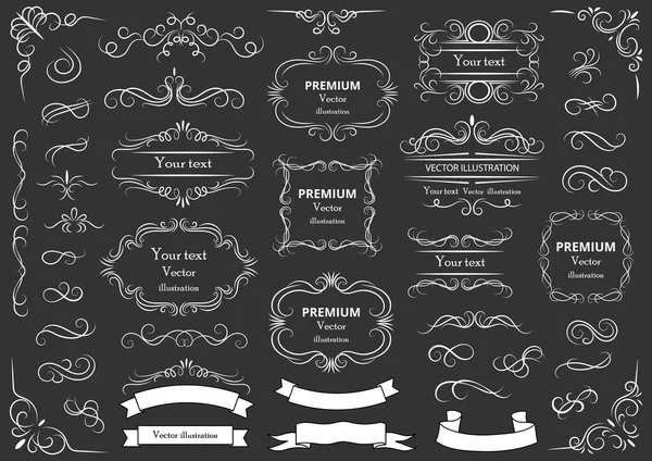Elementos Diseño Caligráfico Remolinos Pergaminos Decorativos Marcos Vintage Florituras Etiquetas — Archivo Imágenes Vectoriales