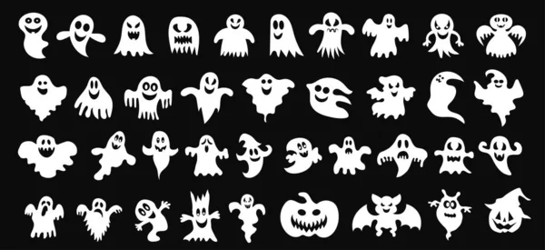 Conception Fantômes Effrayants Personnages Halloween Icônes Ensemble Illustration Vectorielle — Image vectorielle