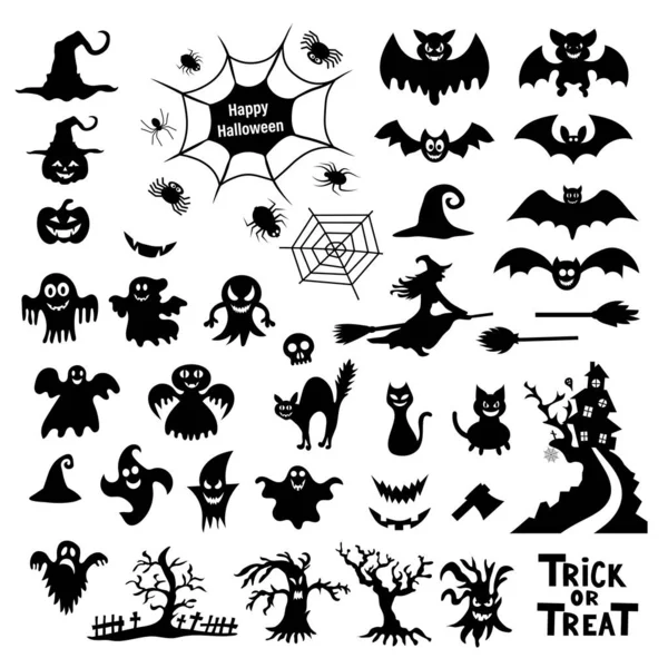 Set Silhouettes Halloween White Background Vector Illustration — Stock Vector