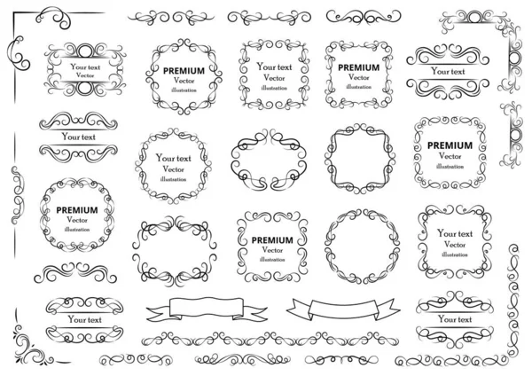 Elementos Design Caligráfico Redemoinhos Decorativos Pergaminhos Molduras Vintage Floresce Rótulos — Vetor de Stock