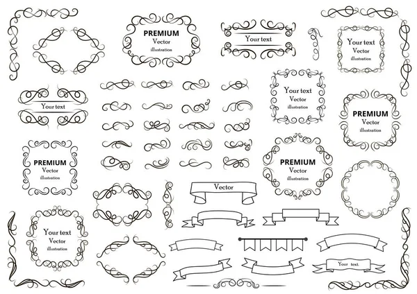书法设计元素 装饰涡旋或卷轴 老式框架 标签和分割 回溯矢量说明 — 图库矢量图片