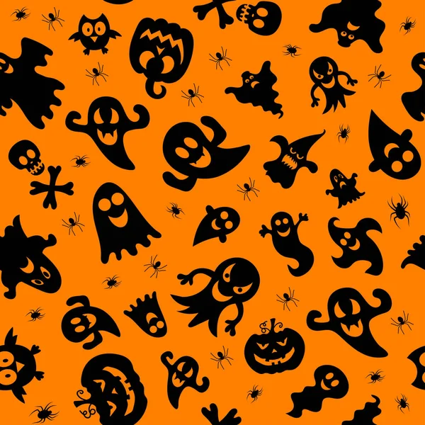 Nahtloses Vektormuster Für Das Halloween Design Halloween Symbole Geist Spinne — Stockvektor