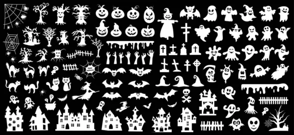 Σύνολο Σιλουέτες Του Halloween Μαύρο Φόντο Εικονογράφηση Διανύσματος — Διανυσματικό Αρχείο