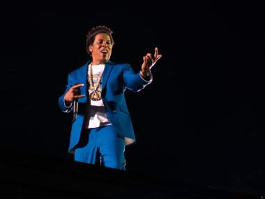 Roma İtalya, 8 Temmuz 2018, Beyonce ve Jay-Z Otrii Olimpico Stadyumu'nda canlı konser: şarkıcılar konser sırasında Carters