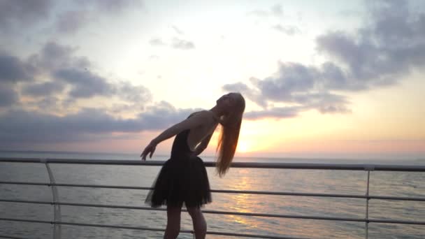 Gyönyörű Jelenet Egy Táncoló Ballerina Fekete Balett Tutu Pointe Töltésen — Stock videók