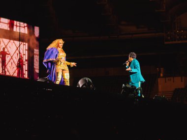 Roma İtalya, 8 Temmuz 2018, Beyonce ve Jay-Z Otrii Olimpico Stadyumu'nda canlı konser: konser sırasında şarkıcı Beyonce.