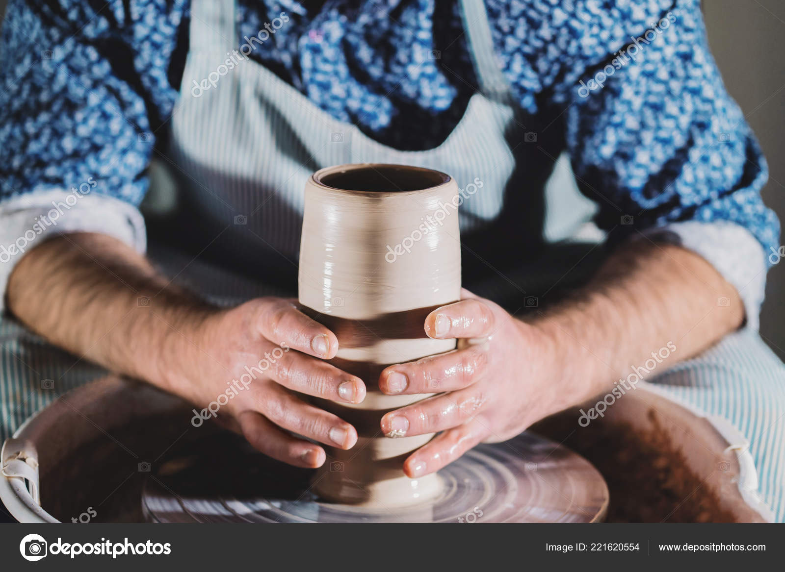 View Man Making Pot Pottery Wheel Potter Shapes Clay Product