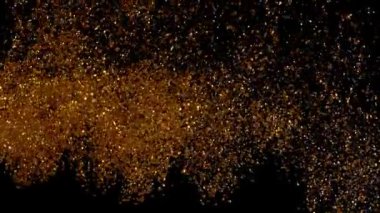 Güzel soyut doku. Altın parlayan parlak siyah. Bakır parçacıklar su altında karışık hareket ederler. Altın arka plan. Projelerde geçişler olarak kullanılabilir.