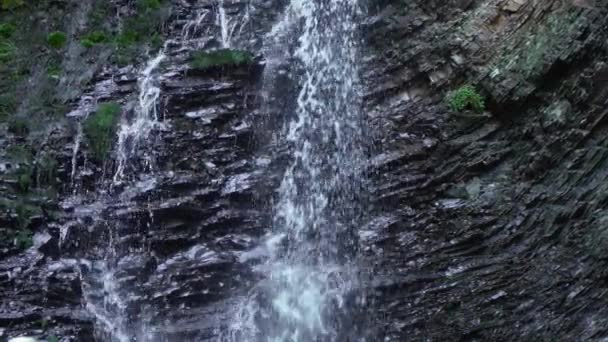 Berg waterval stroomt naar beneden van forest Cliff. Prachtige natuur achtergrond. — Stockvideo