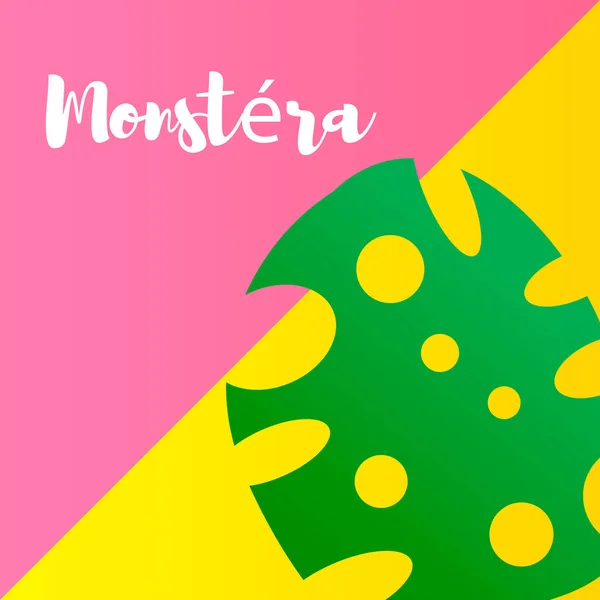 분홍색과 노란색 배경에 Monstera 식물의 — 스톡 벡터