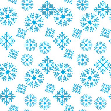 Vektör çizimi. Kusursuz desen. Kış süsü mavi kar taneleri. Paket kağıdı için.