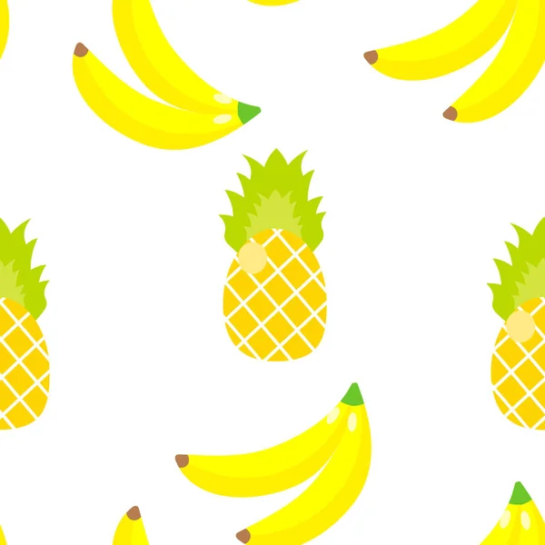 Vektör Çizim Seamless Modeli Tropikal Süsleme Sarı Muz Ananas — Stok Vektör
