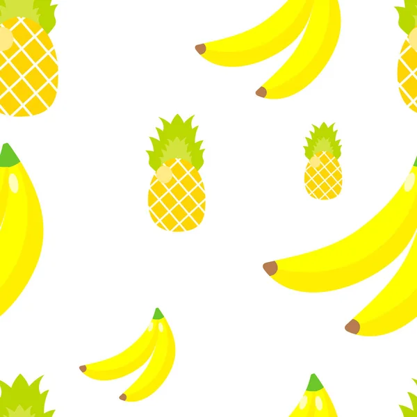 Vektorillustration Nahtloses Muster Tropische Zierde Gelbe Bananen Und Ananas — Stockvektor