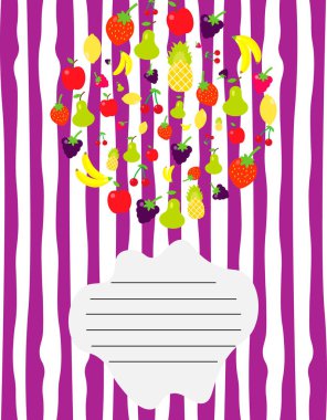 Vektör çizim. Öğrenci yarıyıl Not Defteri yerine metin için bir yer ile. Meyve bir resimle