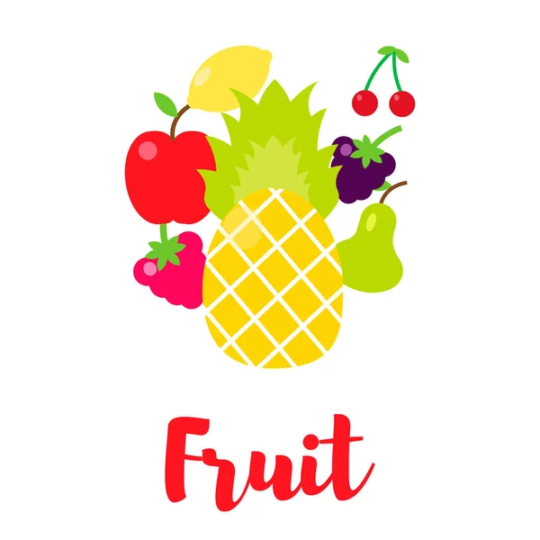 Ilustração Vetorial Frutas Multicoloridas Estilo Apartamento Aleatório —  Vetores de Stock