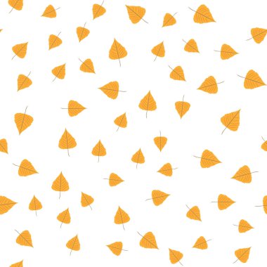 Vektör çizimi. Sonbahar sarı yapraklarının kusursuz deseni gelişigüzel