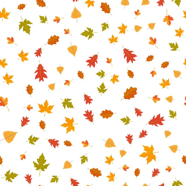 Seamless pattern of autumn yellow leaves randomly — Stock Vector