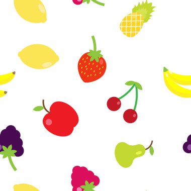 Vektör çizimi. Rastgele bir dairede çok renkli meyveler