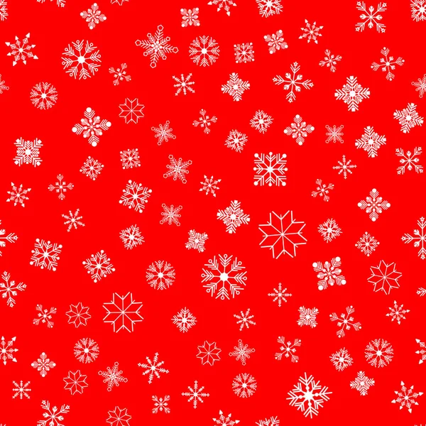 Ilustracja Wektora Płynny Wzór Białe Płatki Śniegu Czerwonym Tle Papieru — Wektor stockowy