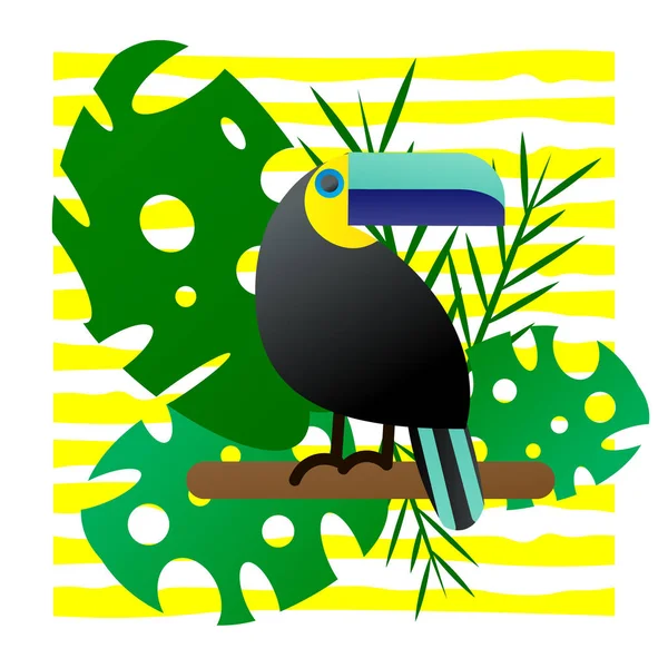 Vektor Illustration Eines Hellen Tropischen Vogels Tukan Auf Einem Floralen — Stockvektor