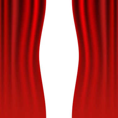 Kırmızı sahne. Vektör çizimi. Kırmızı perdeler. Beyaz arkaplanda sahneler